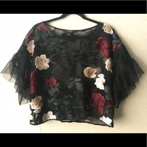 Forever21 Mesh Flower Patchwork Top (L)
